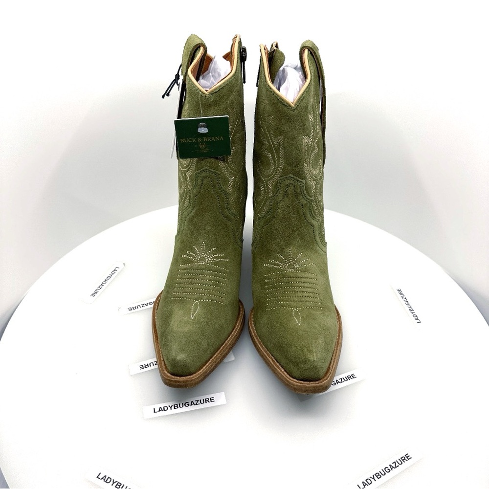 🔥NIB W/ Tags Buck & Brana Brooke Gamuza Olive Suede Western Boots Size 7.5